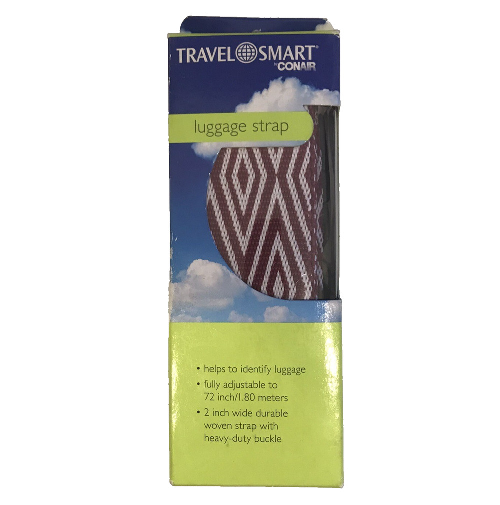 NIB Conair Travel Smart Luggage Strap Red White Diamond 72" x 2" Adjustable